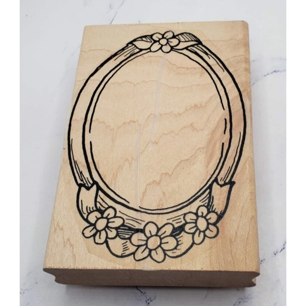 Oval Floral Frame Cosmetic Mirror Wood Mounted Rubber Stamp